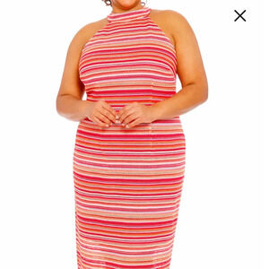 London Times Woman’s Plus Woven Knit Halter Dress Size 24 Multicolor NEW W/tags